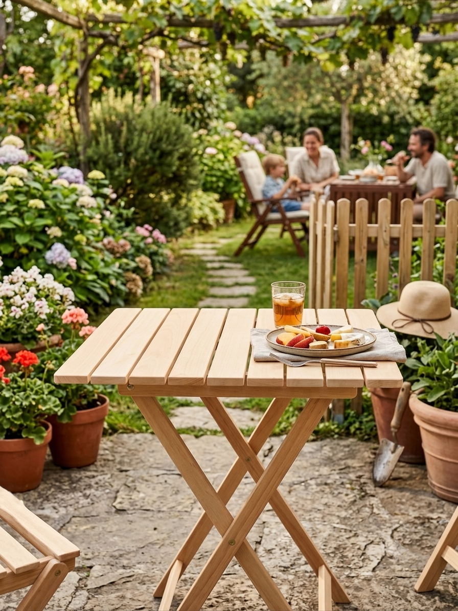 Tavolo Pieghevole da Giardino in Legno Naturale (60 x 100 cm)