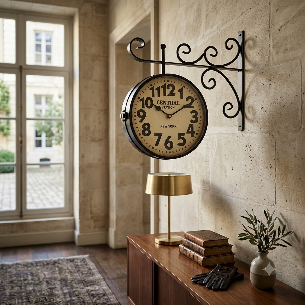 Orologio da Parete Bifacciale Stile Vintage "Central Station New York"