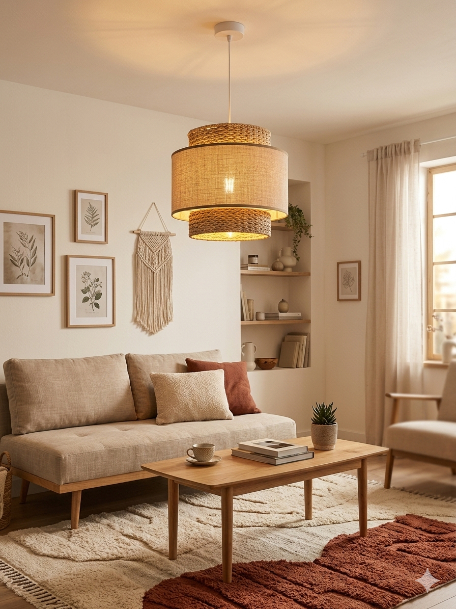Lampada a Sospensione Bonnie – Design Boho-Chic in Carta Intrecciata e Lino