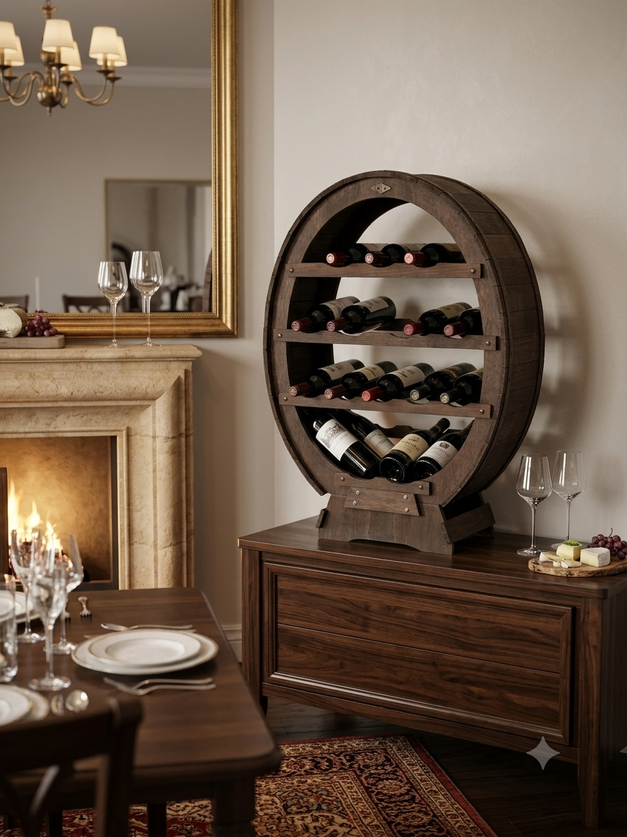 Cantinetta Porta Bottiglie a Botte in Legno – 18 Posti