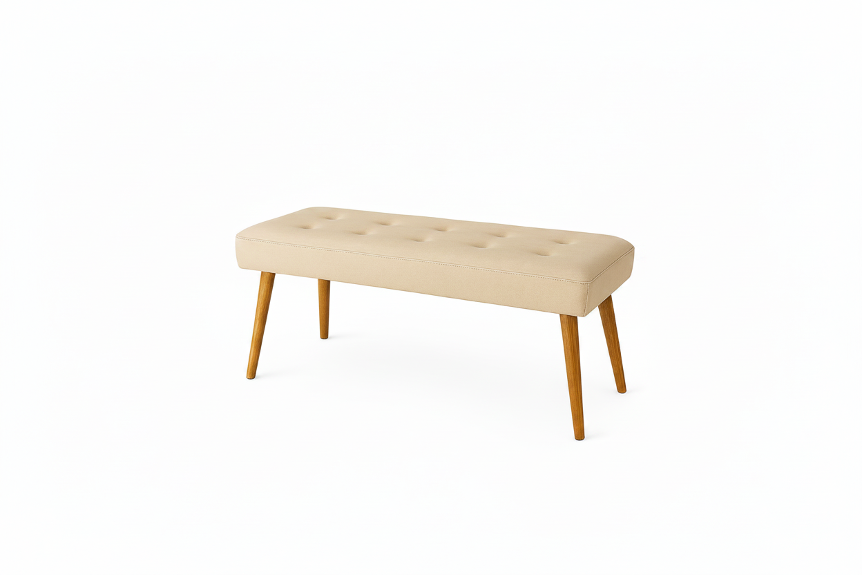 Panca in velluto con gambe in legno