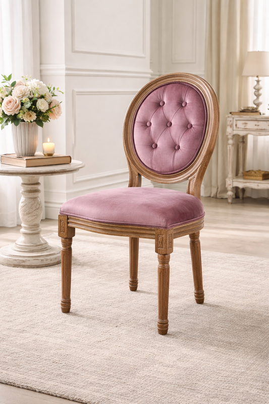Sedia in legno e velluto rosa