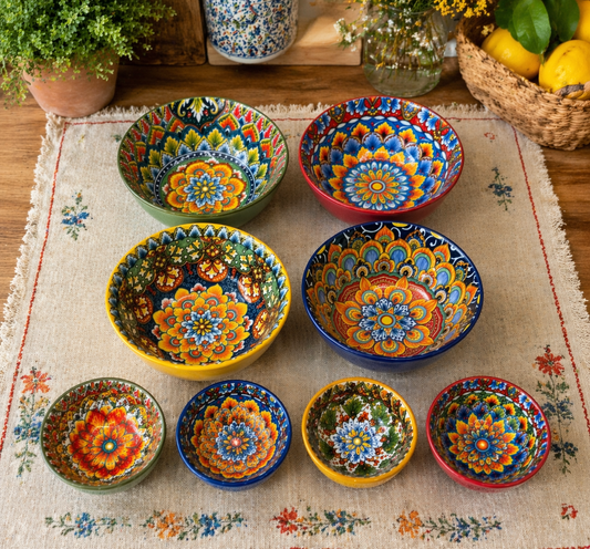 Set 8 Ciotole in Ceramica Decorata – Colori e Tradizione a Tavola