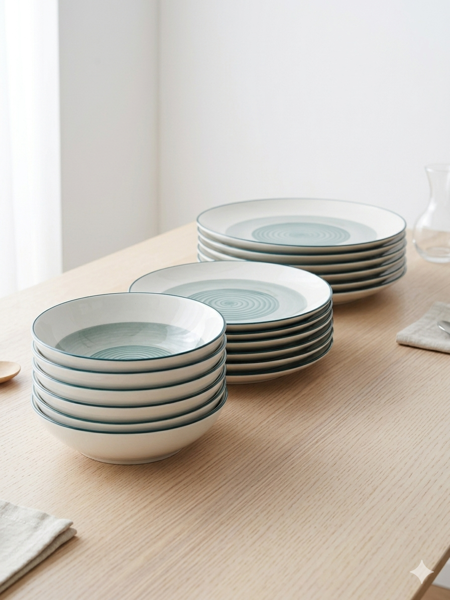 Servizio Piatti Moderno 18 Pezzi – Design Spirale "Ocean Breeze"