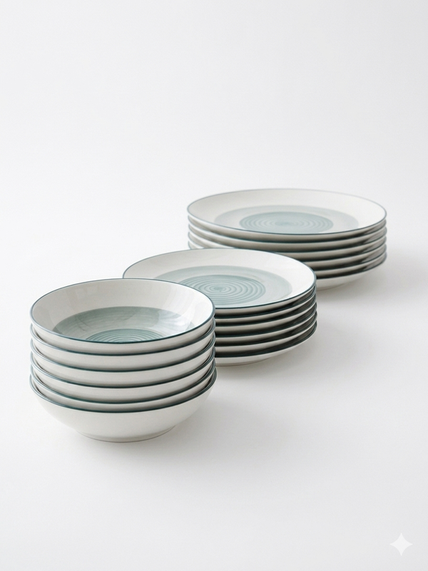 Servizio Piatti Moderno 18 Pezzi – Design Spirale "Ocean Breeze"