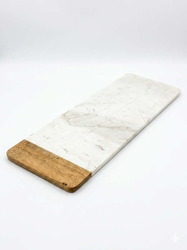 Tagliere Gourmet in Marmo Bianco e Legno di Rovere