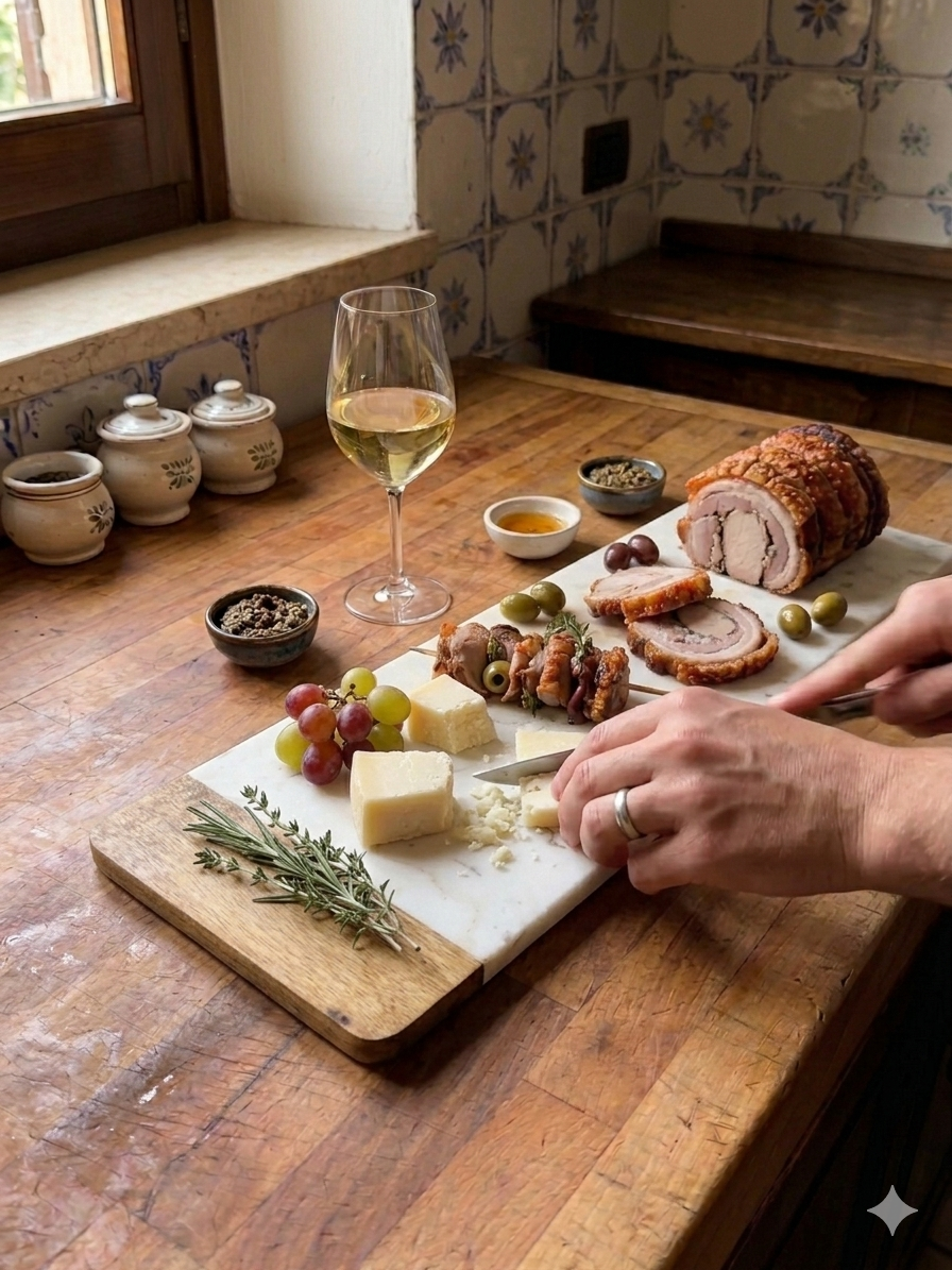 Tagliere Gourmet in Marmo Bianco e Legno di Rovere