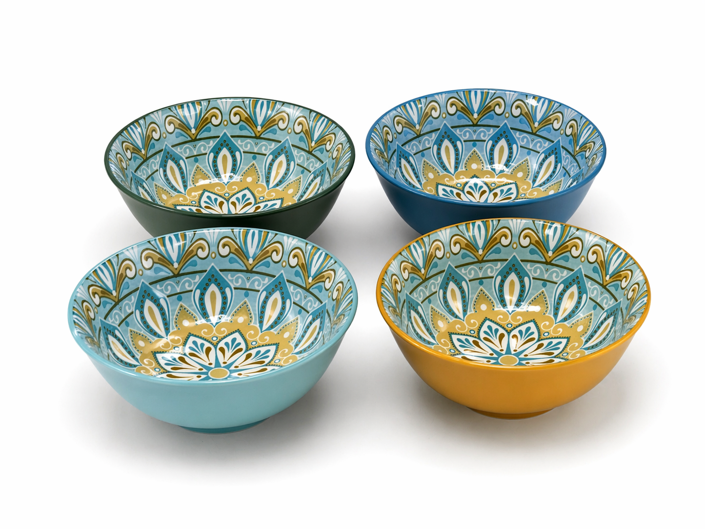 Set 4 Ciotole in Ceramica Decorata – Stile Mediterraneo