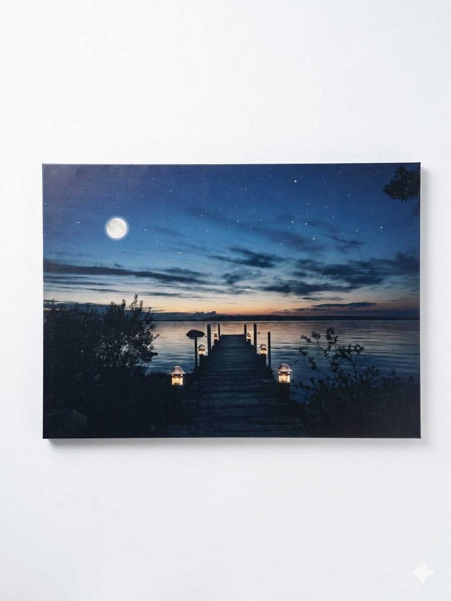 Quadro Luminoso LED – "Il Molo al Chiaro di Luna"