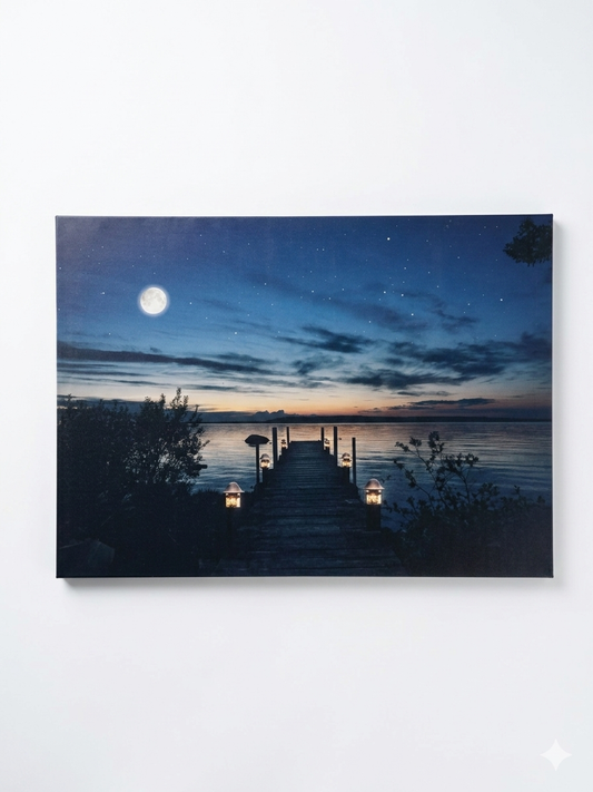Quadro Luminoso LED – "Il Molo al Chiaro di Luna"