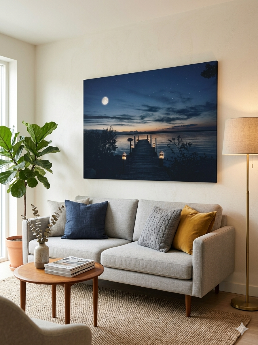 Quadro Luminoso LED – "Il Molo al Chiaro di Luna"