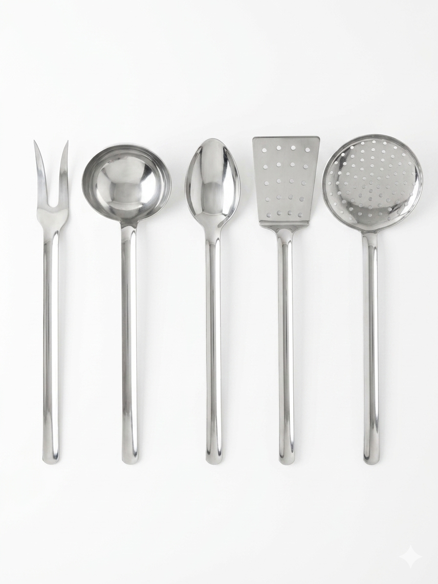 Set Utensili da Cucina Professionali in Acciaio Inox – Design "Hook-On" Senza Fori