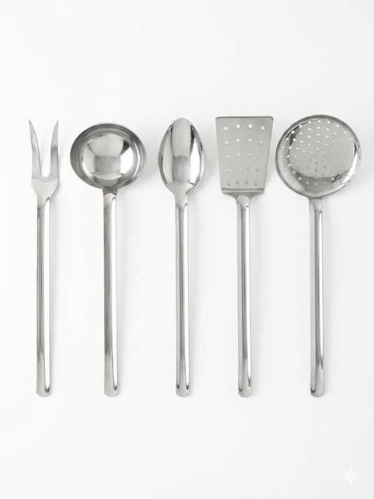 Set Utensili da Cucina Professionali in Acciaio Inox – Design "Hook-On" Senza Fori