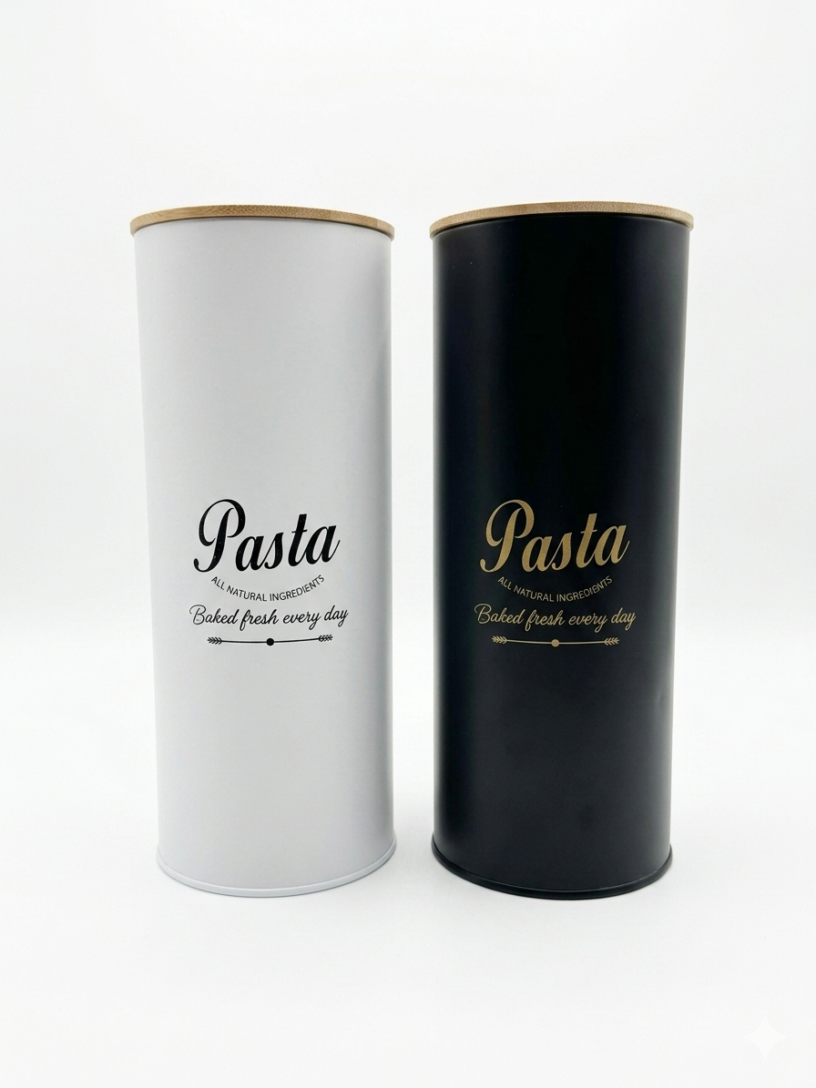 Set Barattoli Porta Pasta in Metallo con Coperchio in Bamboo – Design Minimal ed Elegante