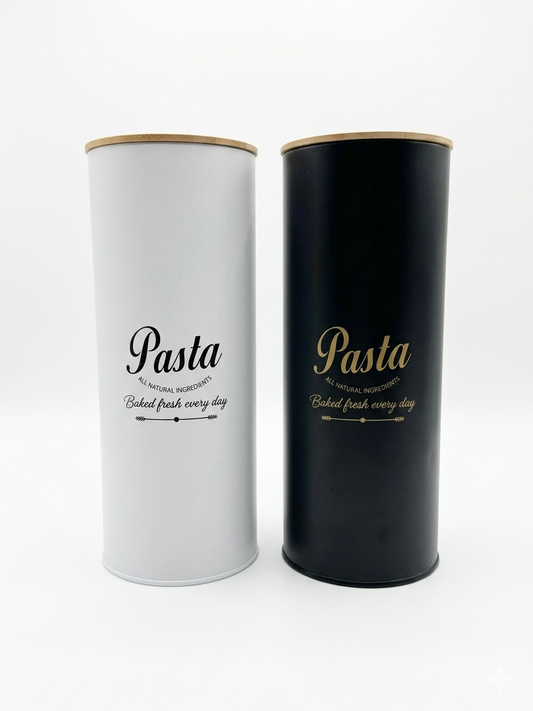 Set Barattoli Porta Pasta in Metallo con Coperchio in Bamboo – Design Minimal ed Elegante