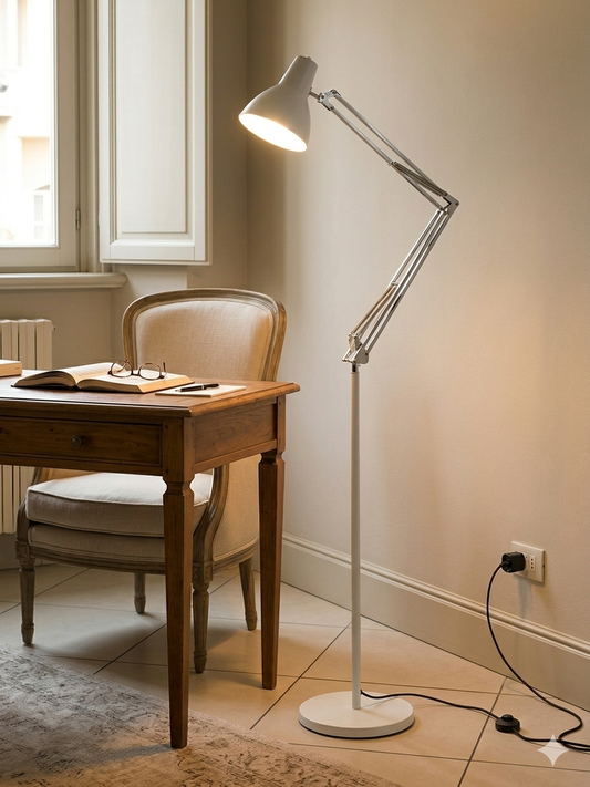 Lampada da Terra Design "Step" – Piantana Regolabile in Metallo Bianco