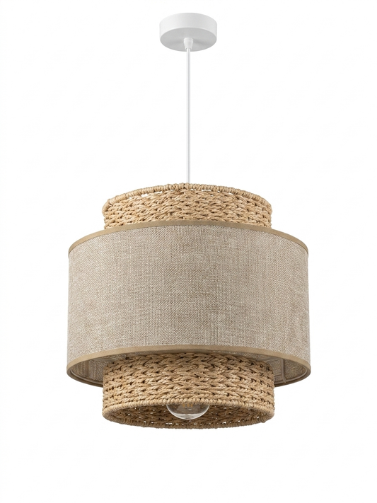 Lampada a Sospensione Bonnie – Design Boho-Chic in Carta Intrecciata e Lino