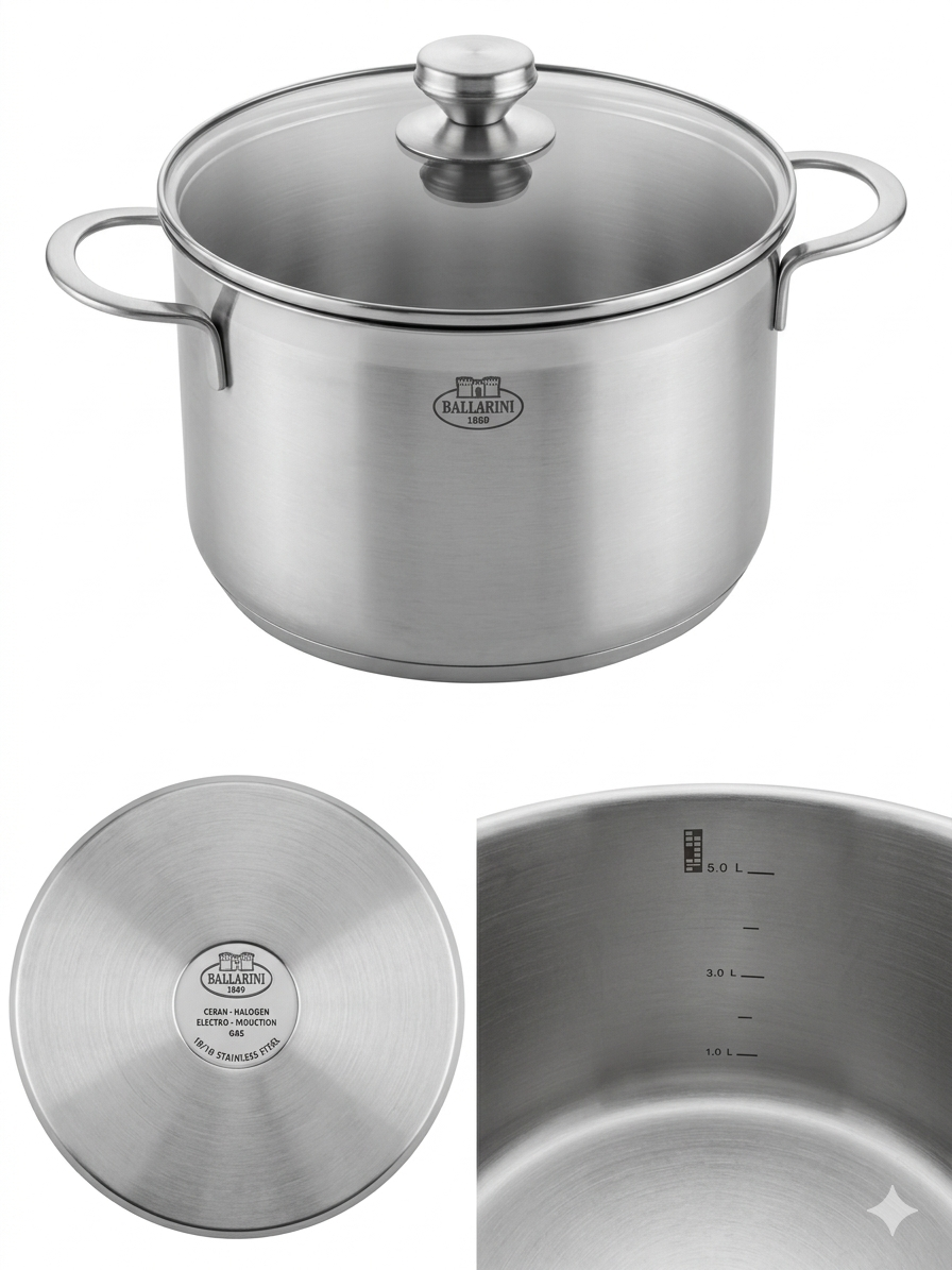 Pentola Ballarini in Acciaio Inox 18/10 – Serie Professionale (5.0L)